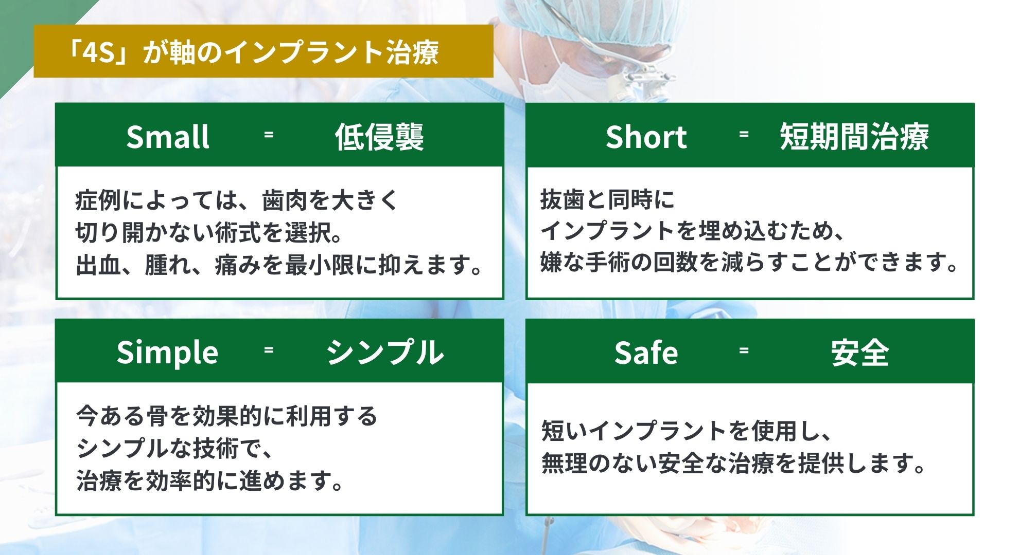 「4S」が軸のインプラント治療